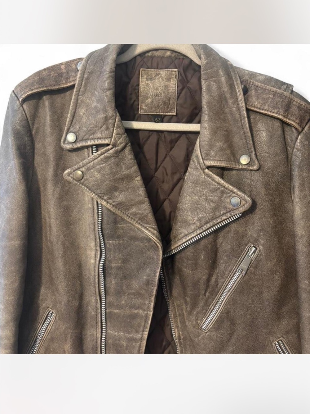 Brown Leather Biker Jacket - Picture 2 of 3